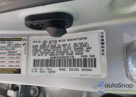 2008 Toyota Corolla Ce from USA, damaged, VIN 1NXBR32E58Z022732